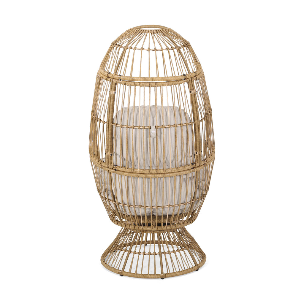 Outdoor Egg Chair PE Rattan Swivel Basket Natural Cushion 30.5in