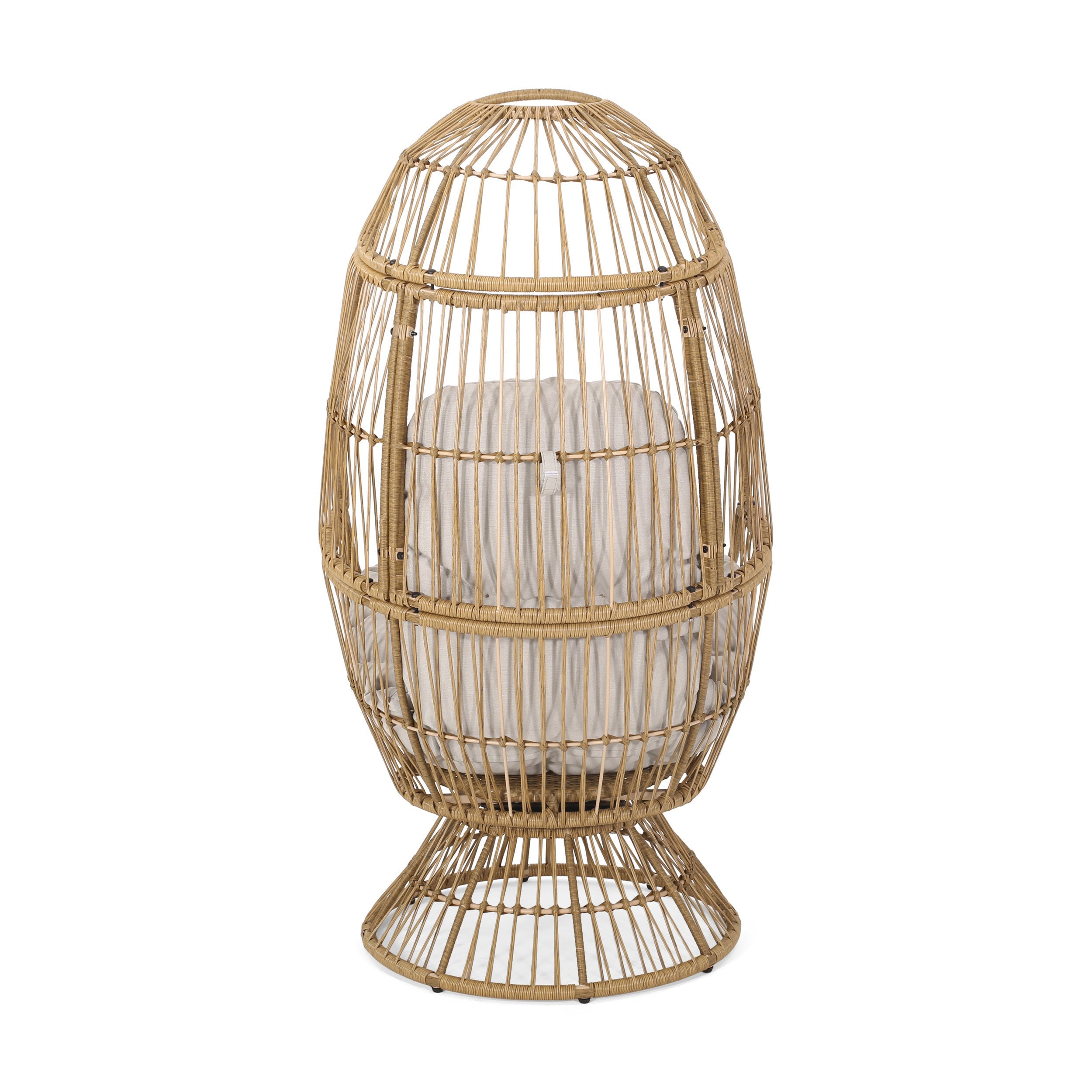 Outdoor Egg Chair PE Rattan Swivel Basket Natural Cushion 30.5in