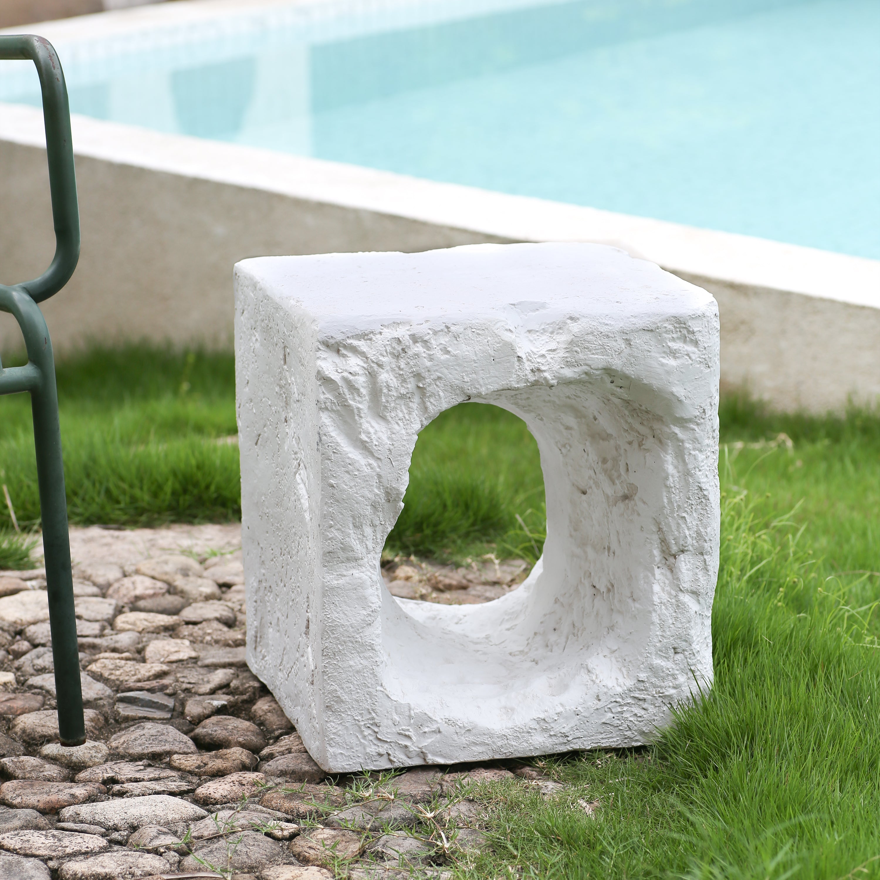 Outdoor Side Table Square MGO White Cave Texture 16.5x17.85in