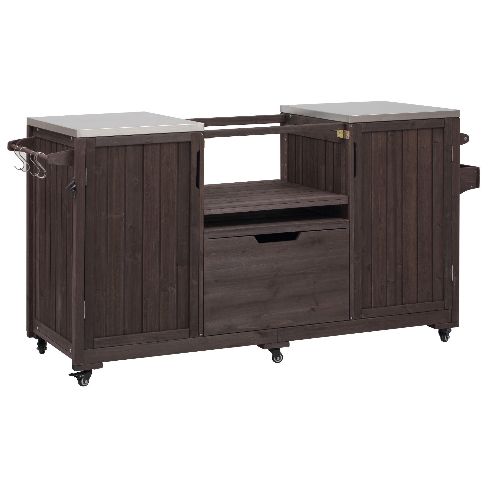 Outdoor Kitchen Island Grill Cart Fir Wood Stainless Steel 66.5
