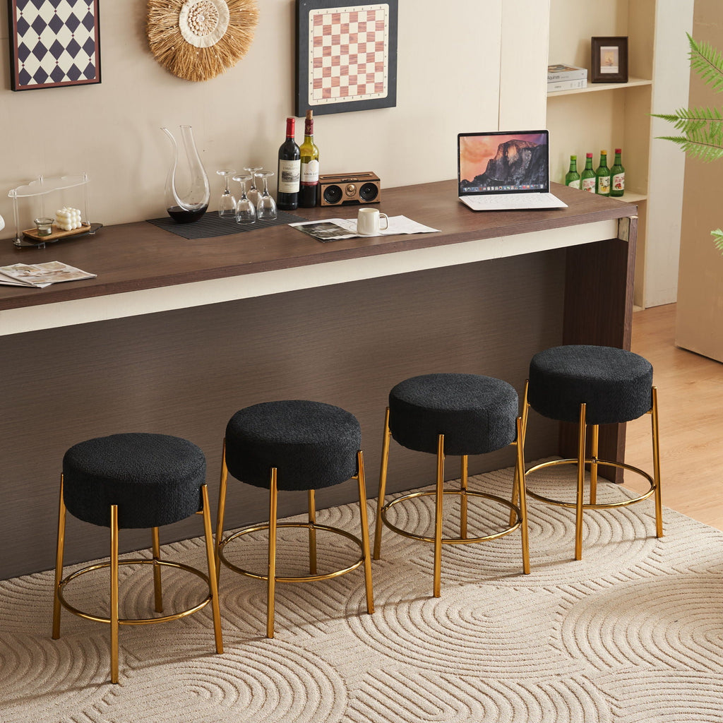Round Bar Stools (Set of 2), Contemporary Upholstered Dining Stools For Kitchens, Coffee Shops And Bar Stores - Legs