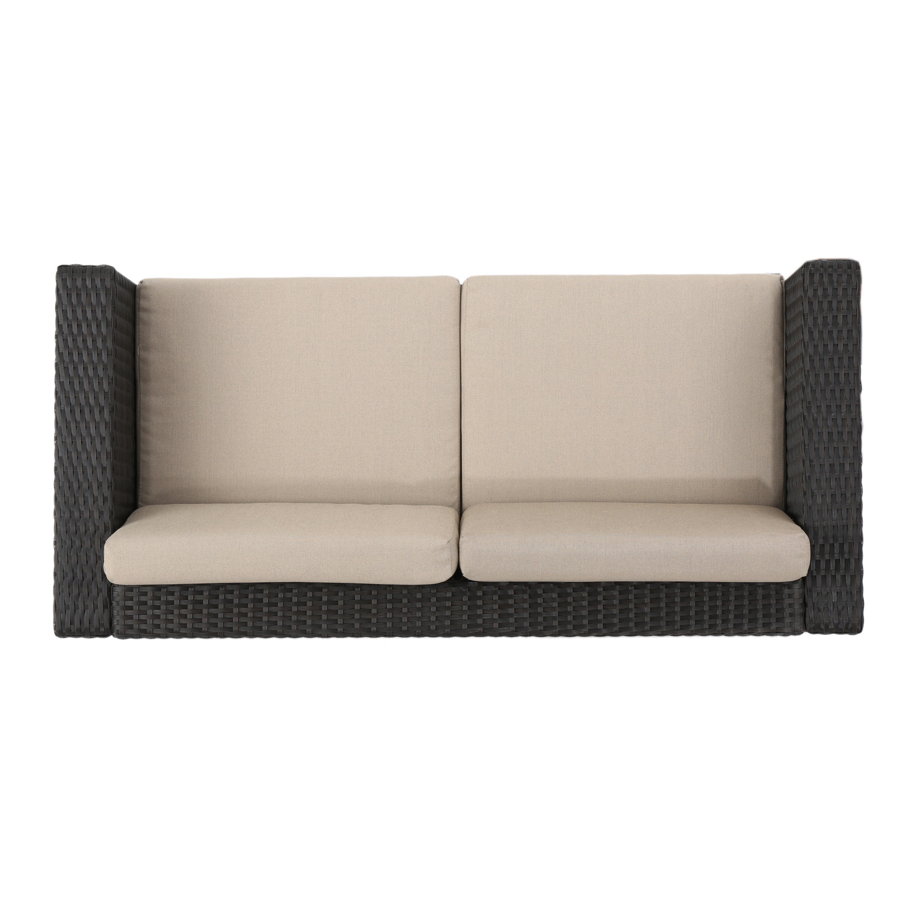 Outdoor Patio Set PE Rattan Dark Brown 4 Piece Loveseat Chairs Coffee Table