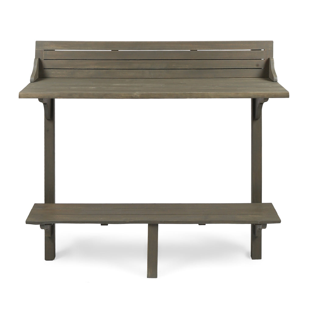 Outdoor Balcony Bar Set Acacia Wood Gray 3 Piece Table 2 Stools Seats 2