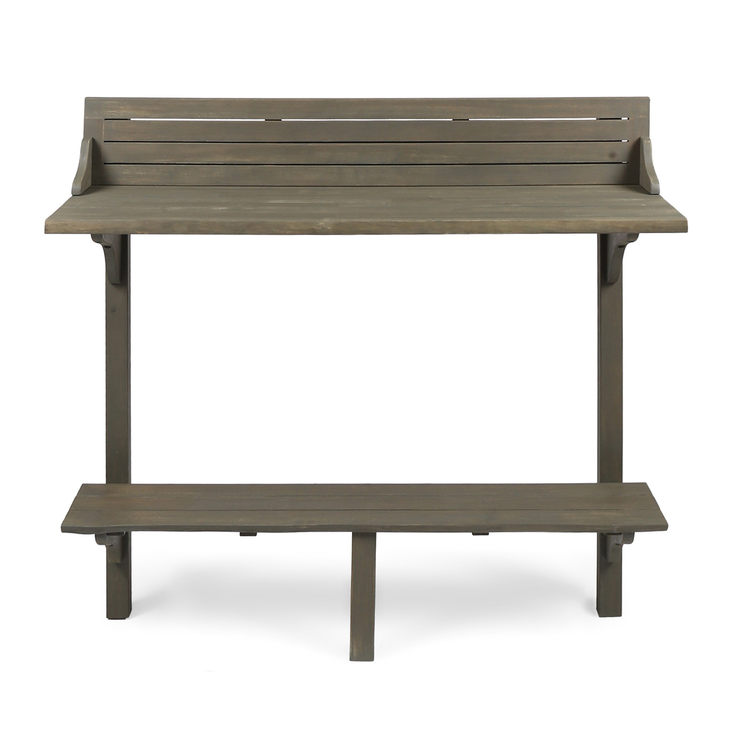 Outdoor Balcony Bar Set Acacia Wood Gray 3 Piece Table 2 Stools Seats 2