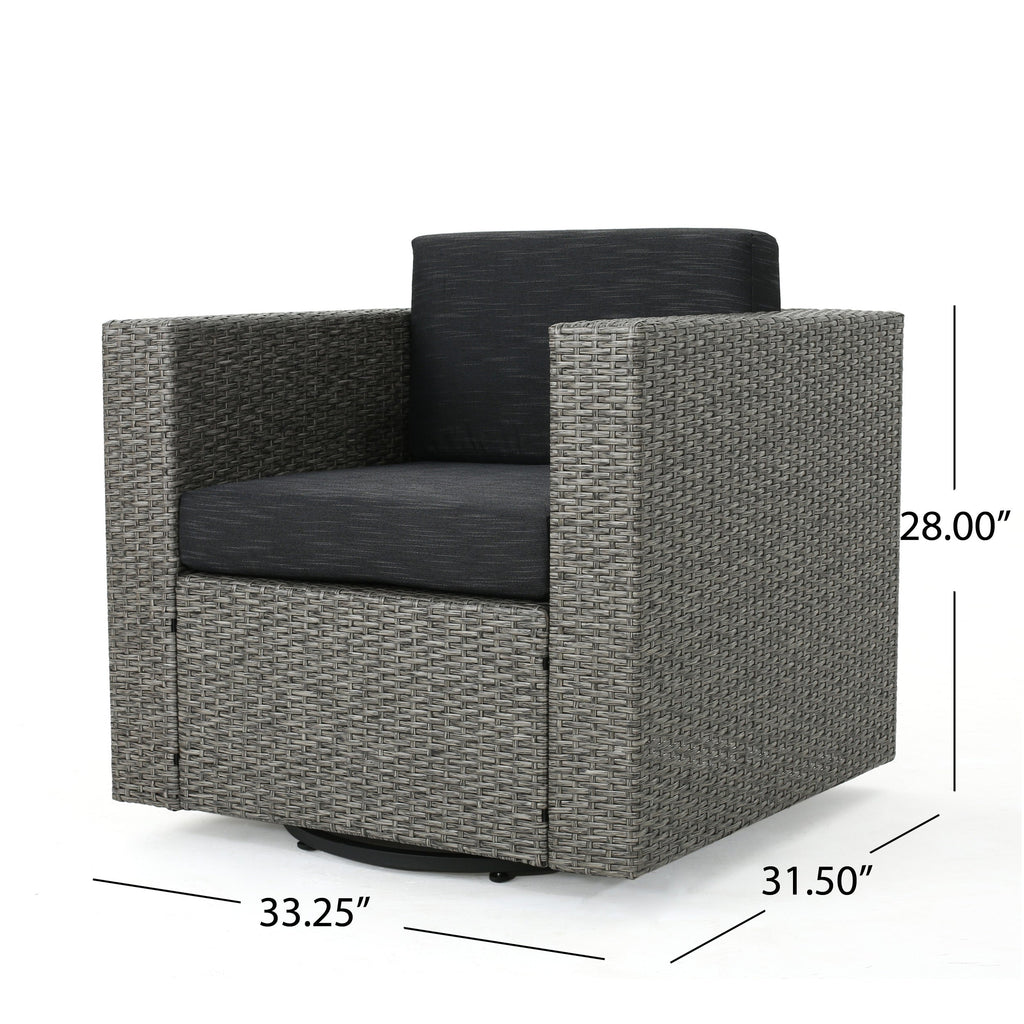 Outdoor Swivel Club Chair Wicker Iron Black Gray Cushion