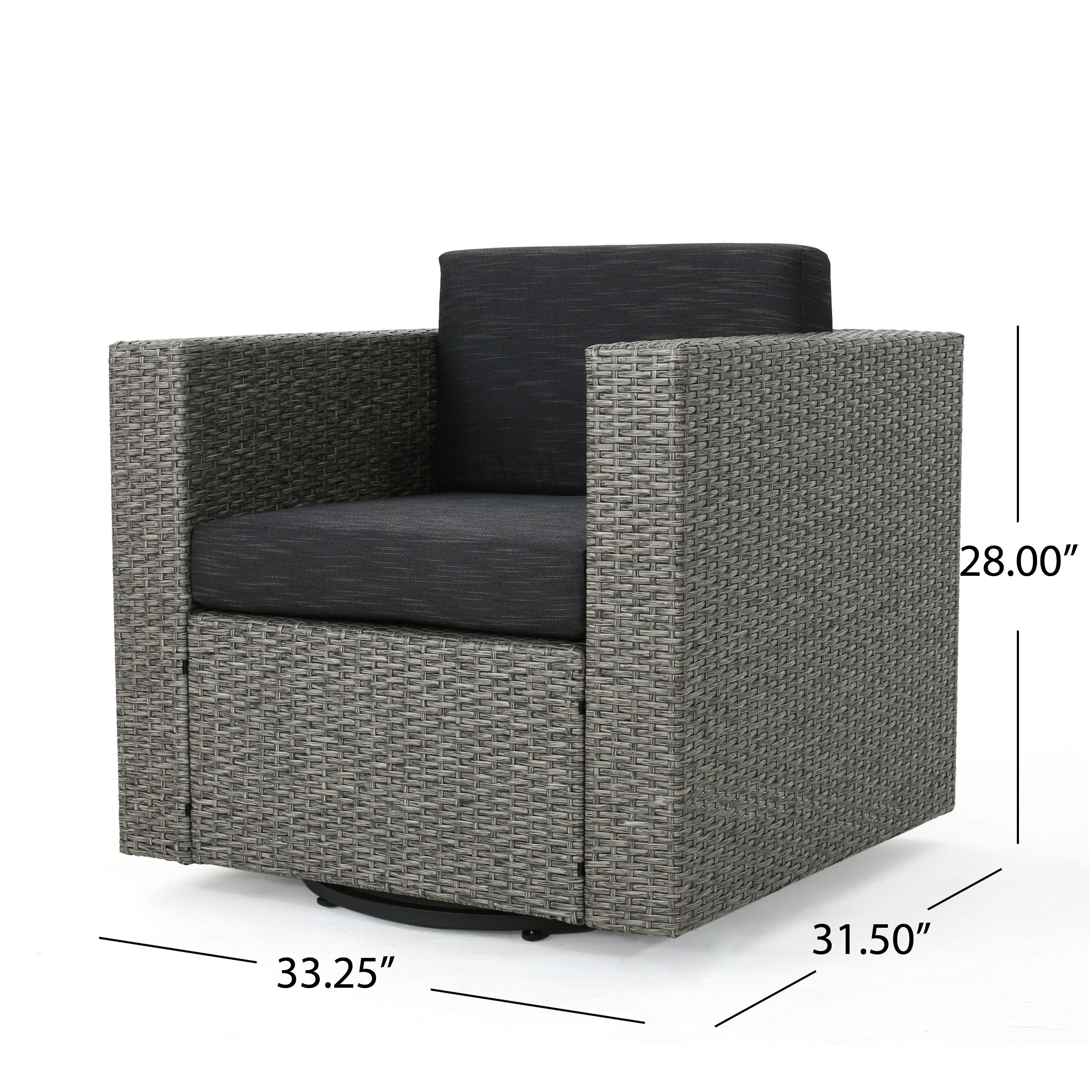 Outdoor Swivel Club Chair Wicker Iron Black Gray Cushion