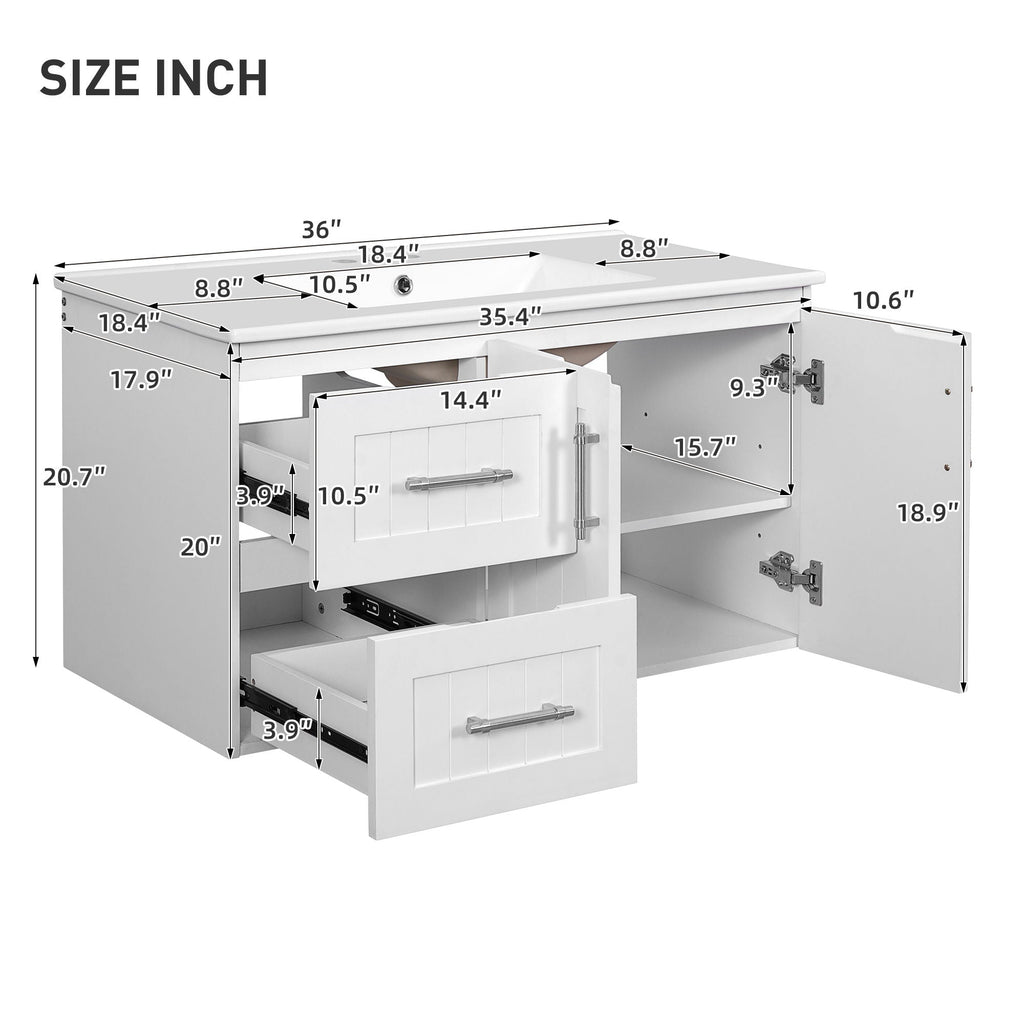 Wall Mounted Bathroom Vanity & Sink, 2 Drawers