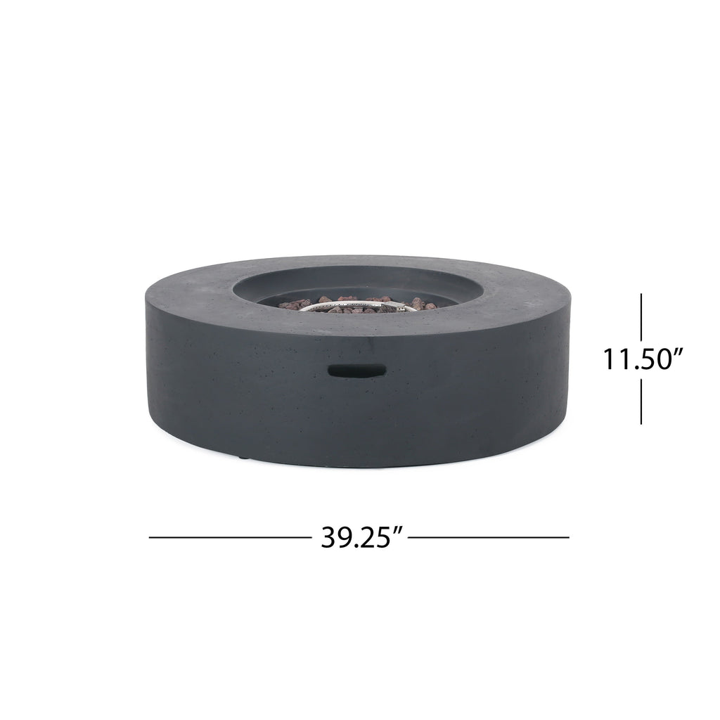 Modern Lightweight Concrete Circular Fire Pit 50000 BTU, Dark Gray
