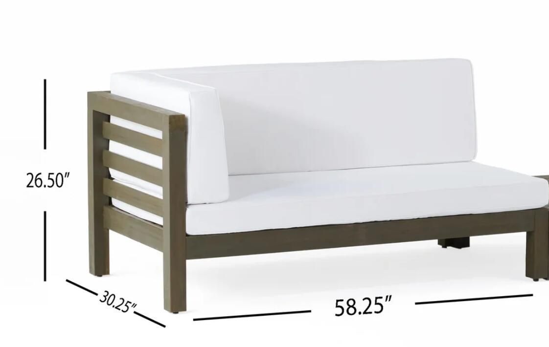 Outdoor Loveseat Set Acacia Wood White Cushion Right Corner Table