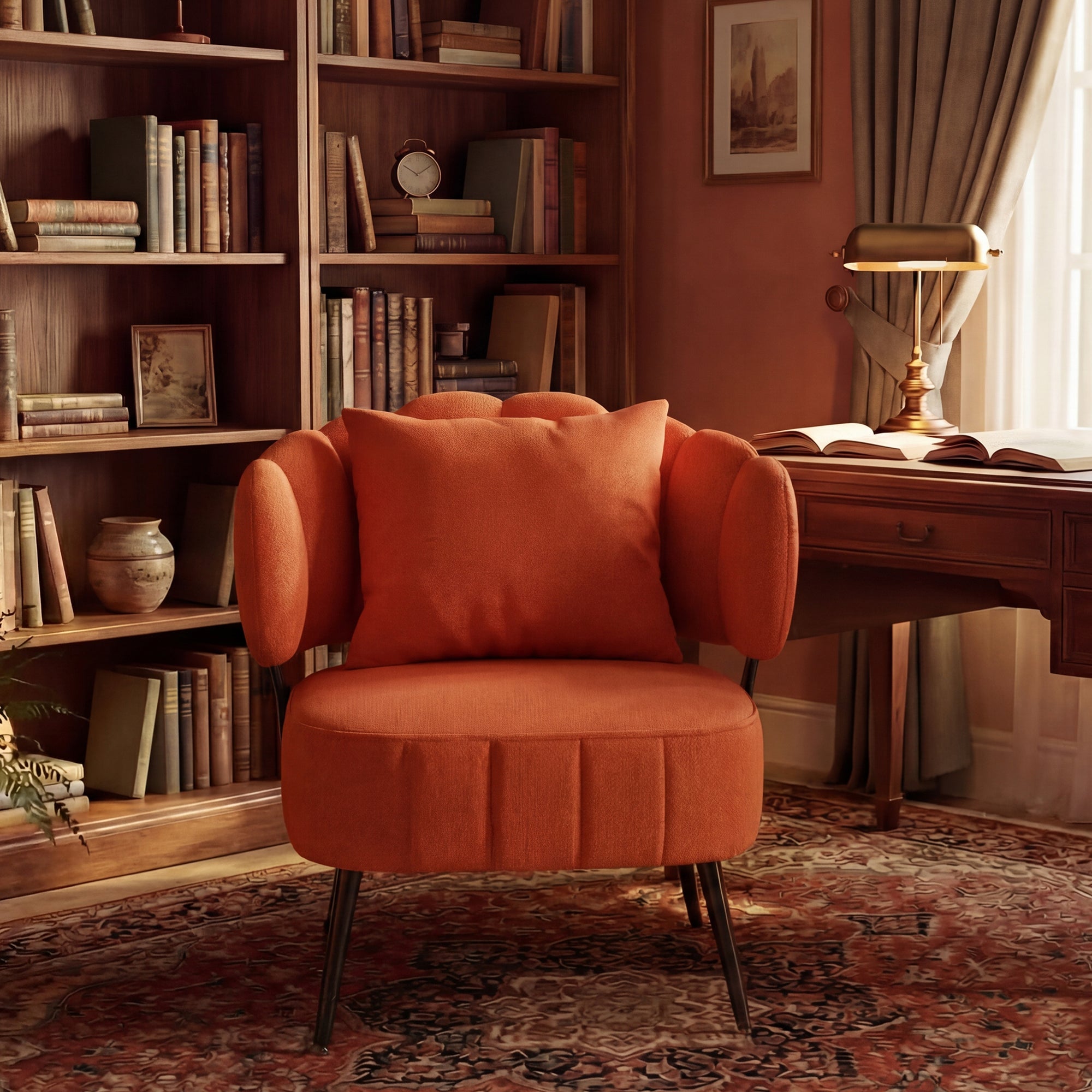 Accent Chair Barrel Armless Chenille Orange Pocket Coil Curved Arms 300 LB