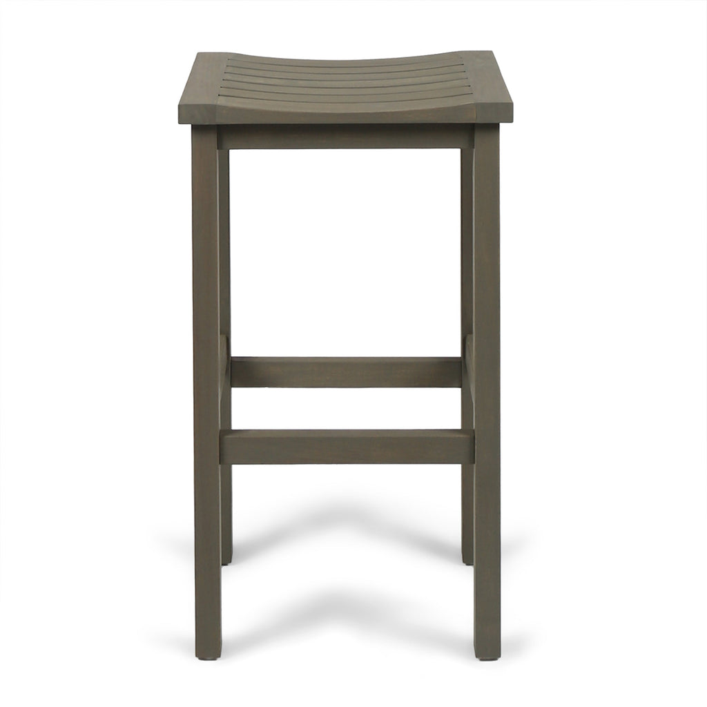 Outdoor Balcony Bar Set Acacia Wood Gray 3 Piece Table 2 Stools Seats 2
