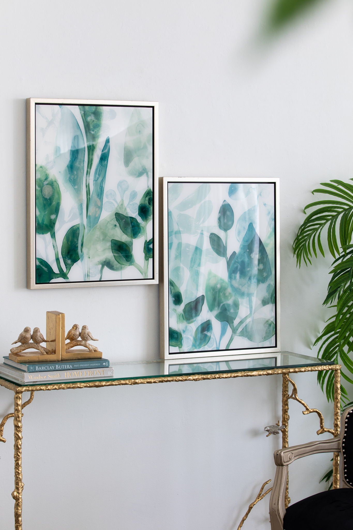 Framed Printed Acrylic Decorative Wall Art, Wall Decor For Living Room (Set of 2) - White / Green