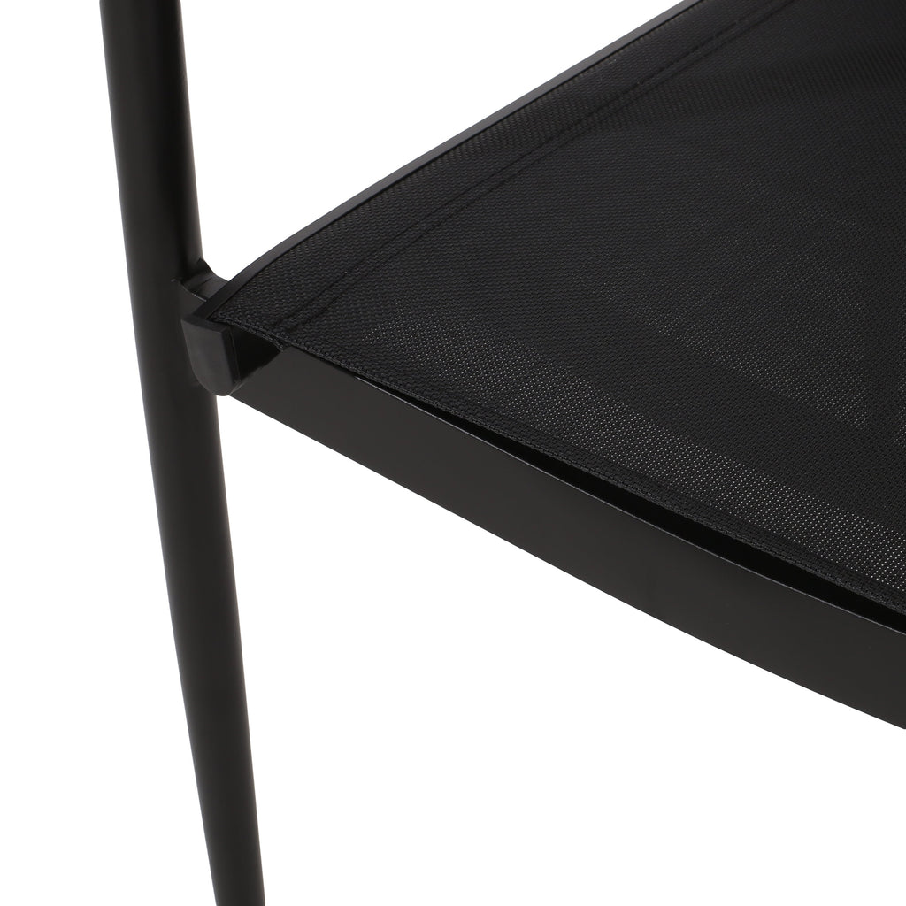 Dining Chair Outdoor Aluminum Mesh Black Natural Faux Wood Accent 22x25x36 In