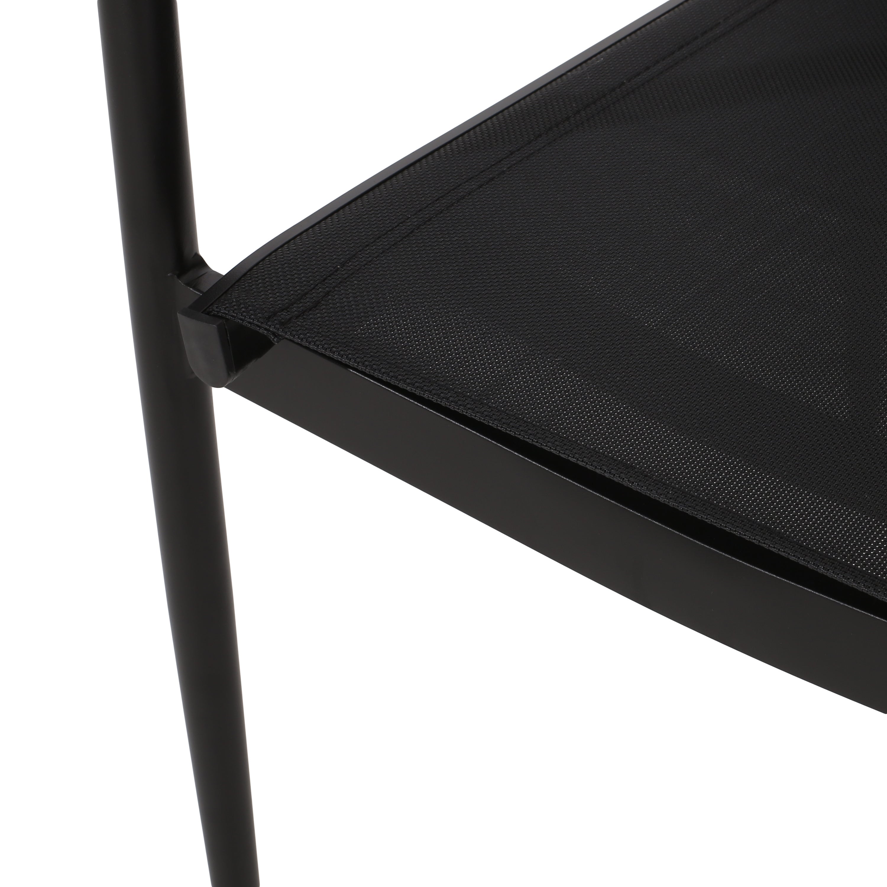 Dining Chair Outdoor Aluminum Mesh Black Natural Faux Wood Accent 22x25x36 In
