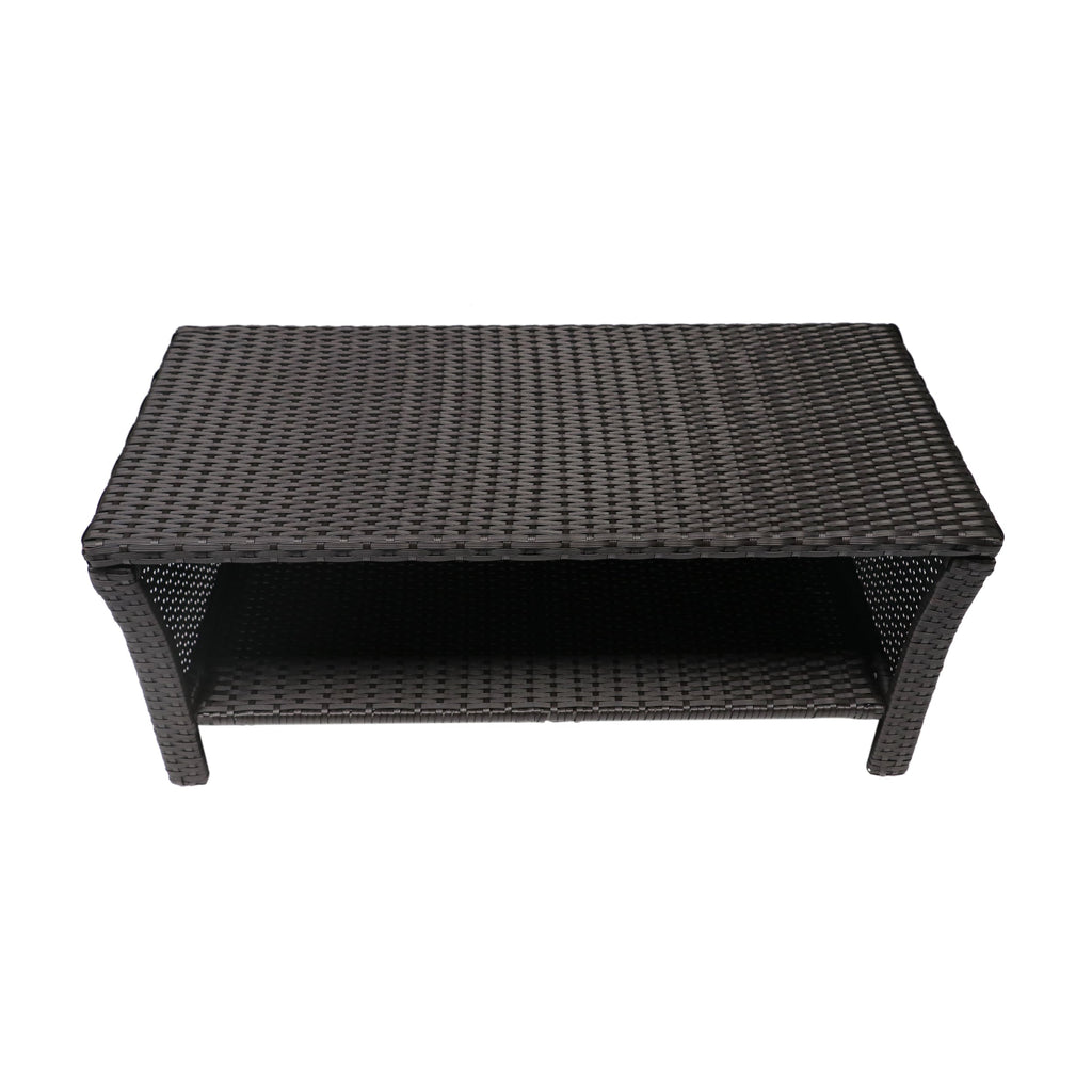 Outdoor Coffee Table Wicker Steel Brown Round 39in