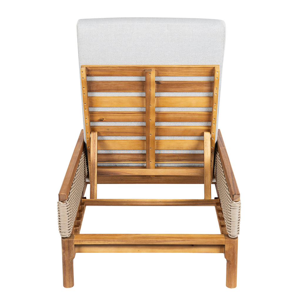 Chaise Lounge Acacia Wood Wicker Gray Cushion 4 Position 76.77in