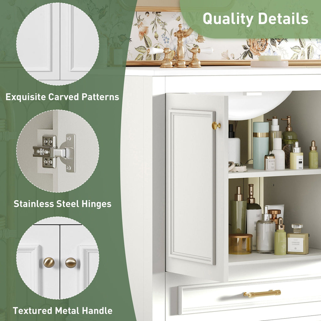 Bathroom Vanity With Sink, Cabinet & 2 Soft Closing Doors & Adjustable Shelf