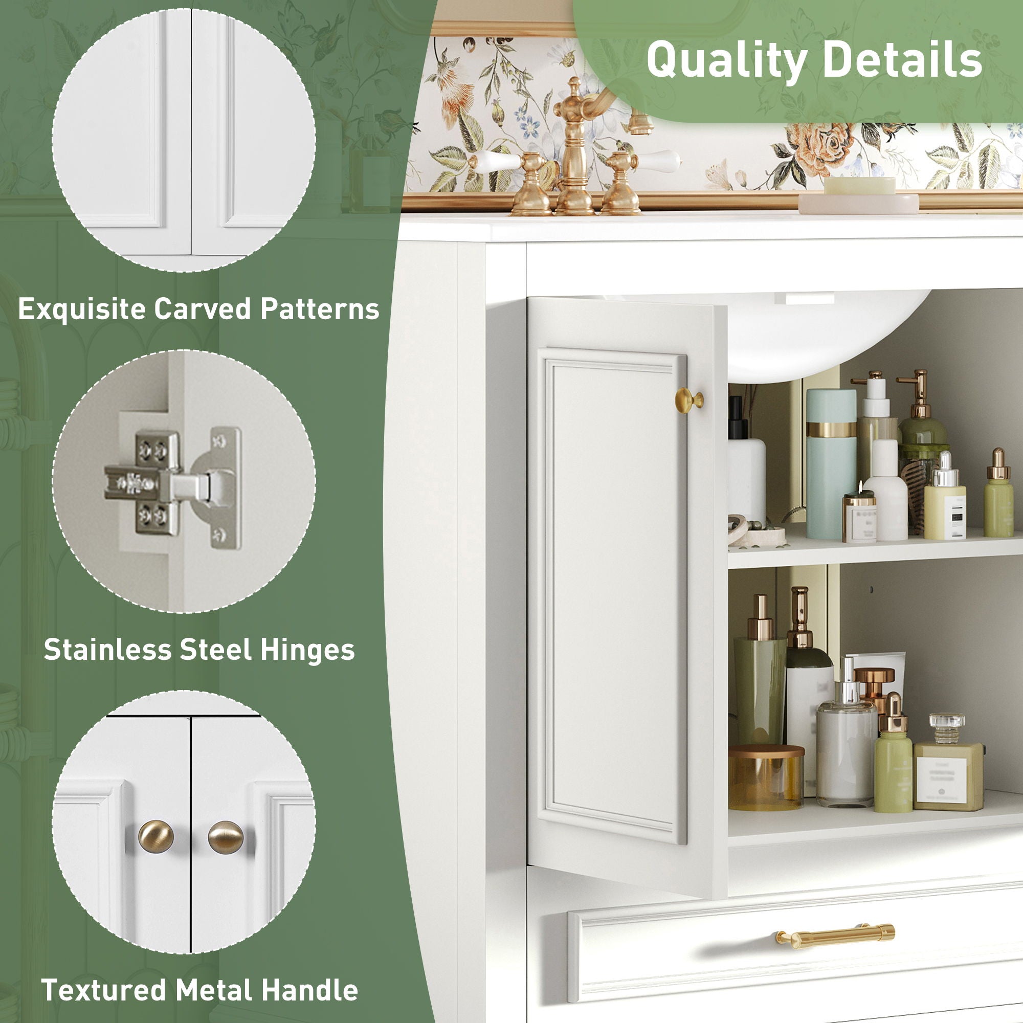 Bathroom Vanity With Sink, Cabinet & 2 Soft Closing Doors & Adjustable Shelf