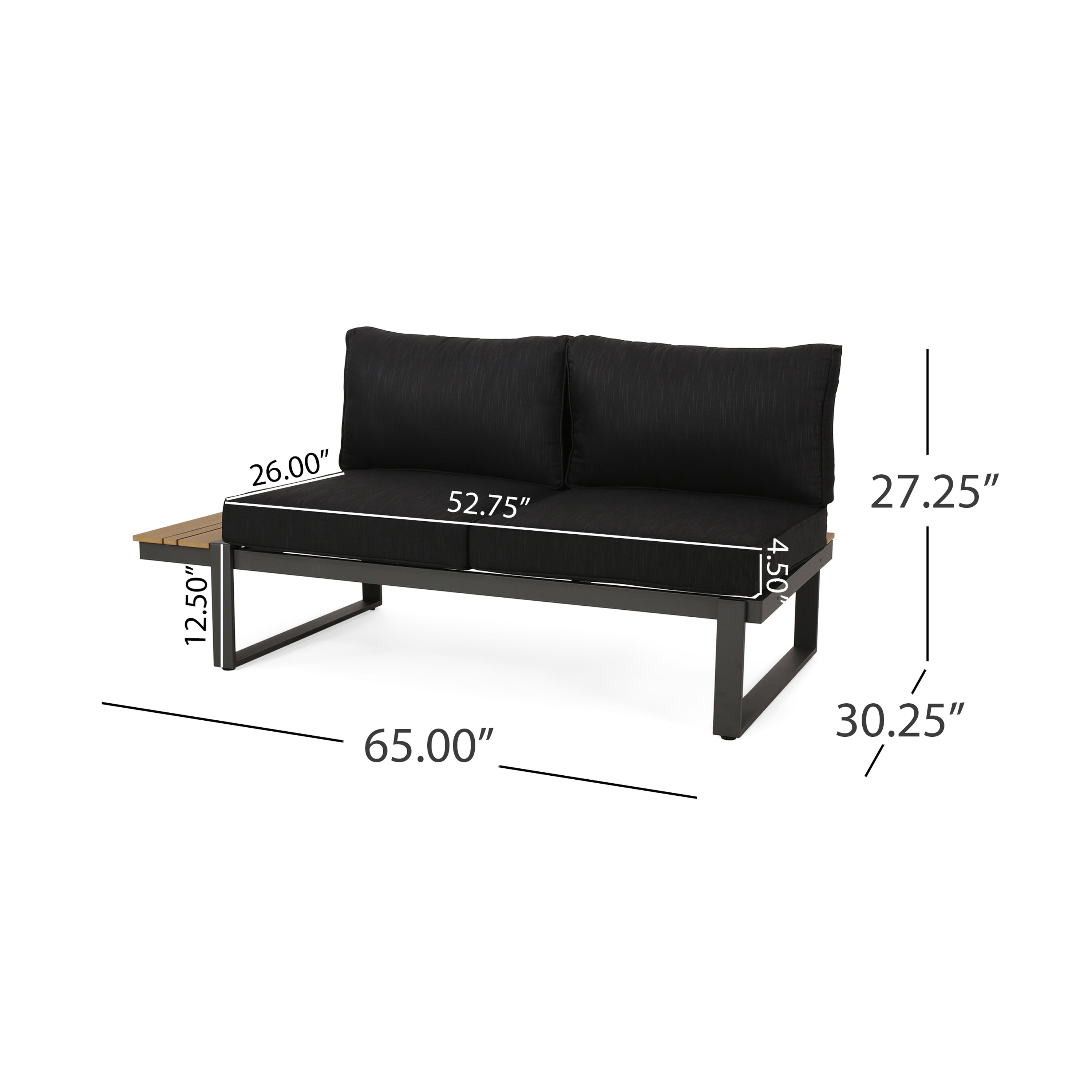 Outdoor Sectional Set Aluminum Acacia Wood Dark Gray 5 Piece Seats 5