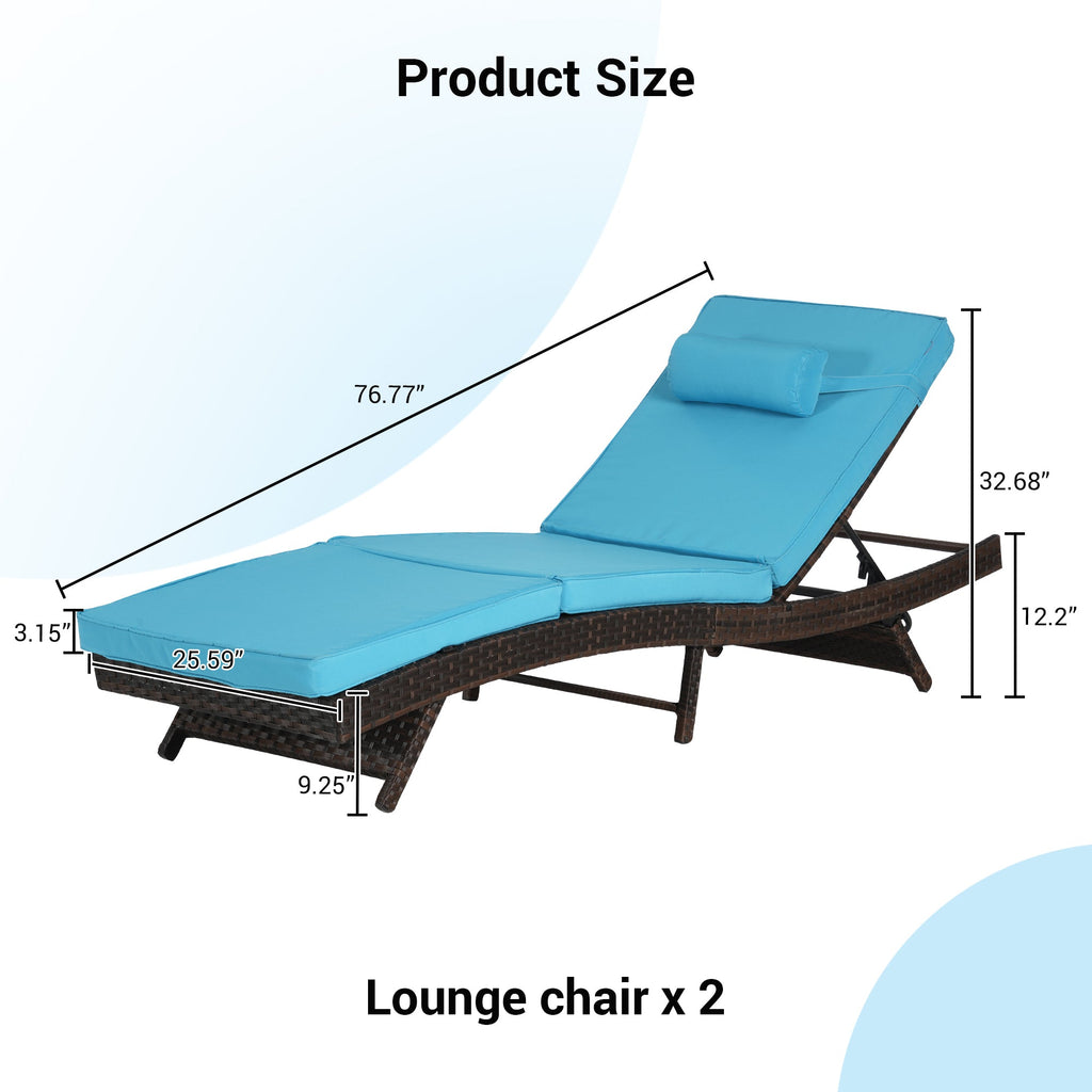 Outdoor Reclining Lounge Chair PE Rattan Light Blue Set of 2