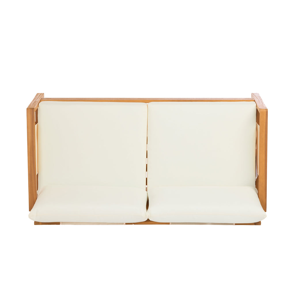 Outdoor Sofa Set Acacia Wood Teak Textilene Beige Cushion 2 Piece