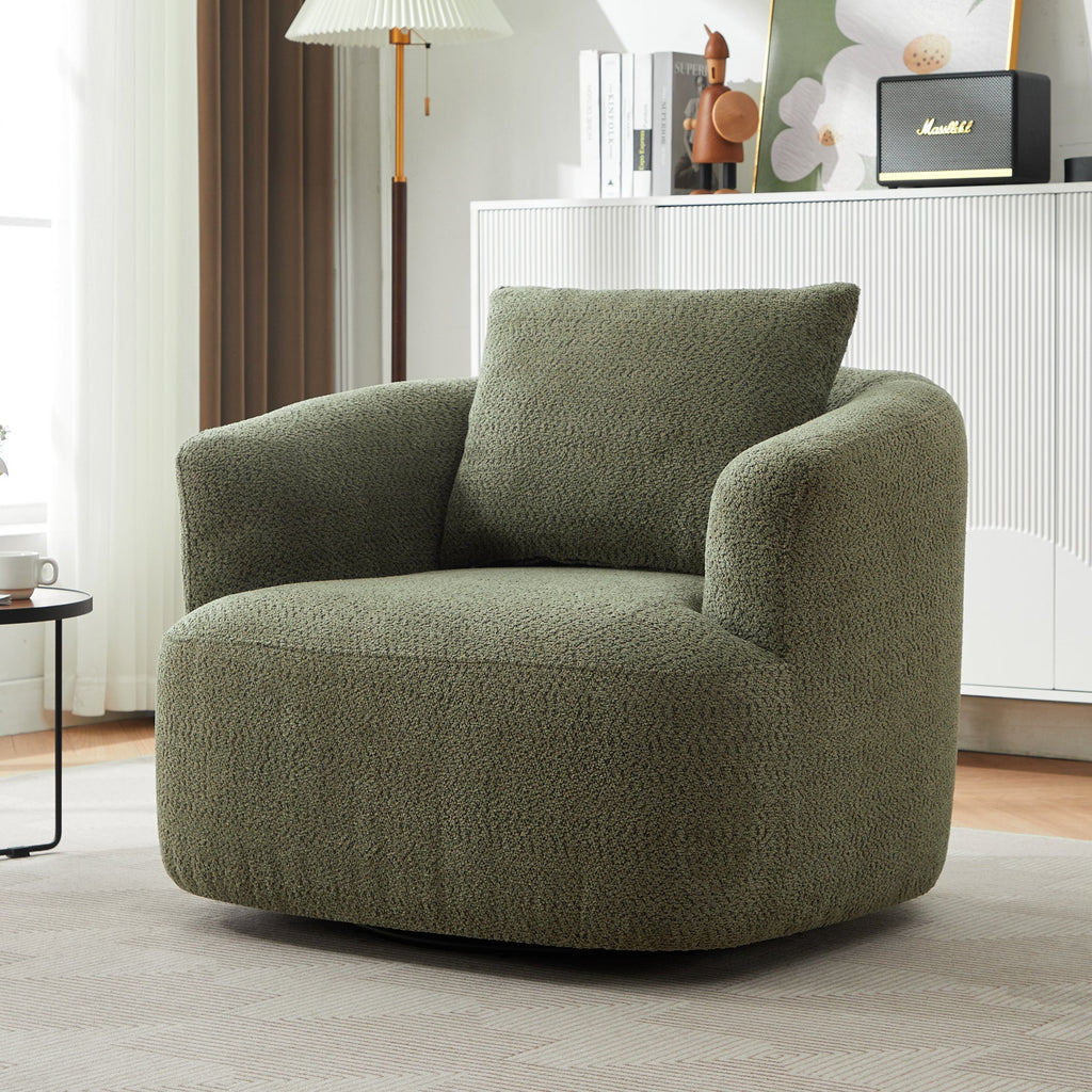 Accent Chair Swivel Barrel Chenille Green 360 Degree Pocket Spring 38 In
