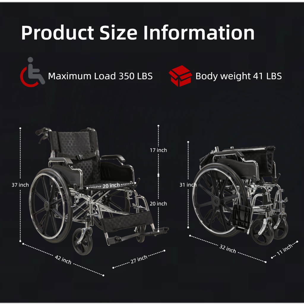 Wheelchair Manual Transport Folding Carbon Steel 20 In Seat Quick Release