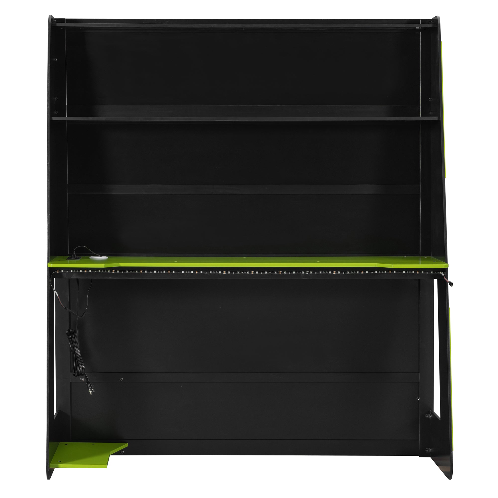 Full Size Wood Loft Bed with Desk, Multi-storage Shelves and RGB Light, Green