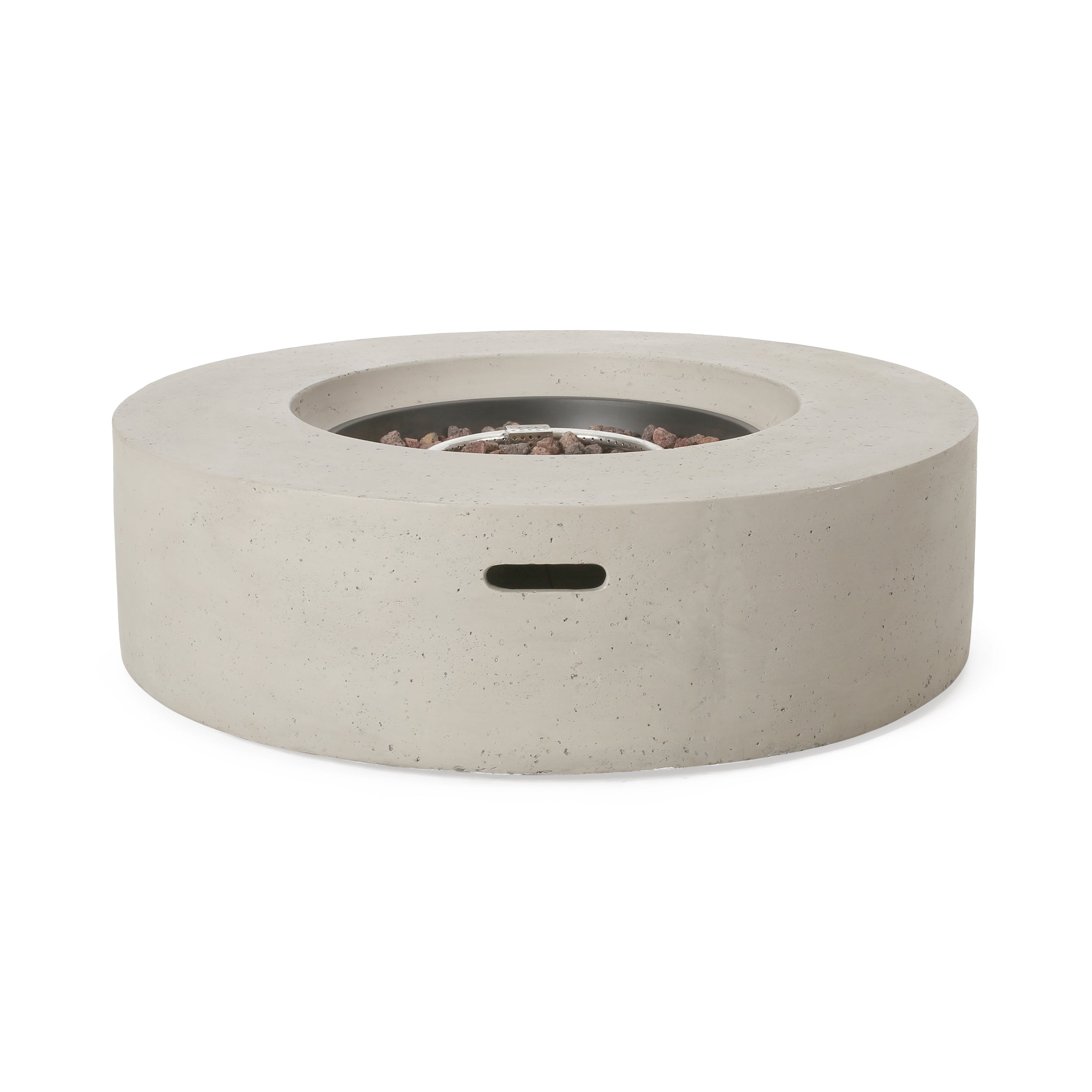 Modern Outdoor 50000 BTU Round MgO Concrete Propane Fire Pit, Light Grey