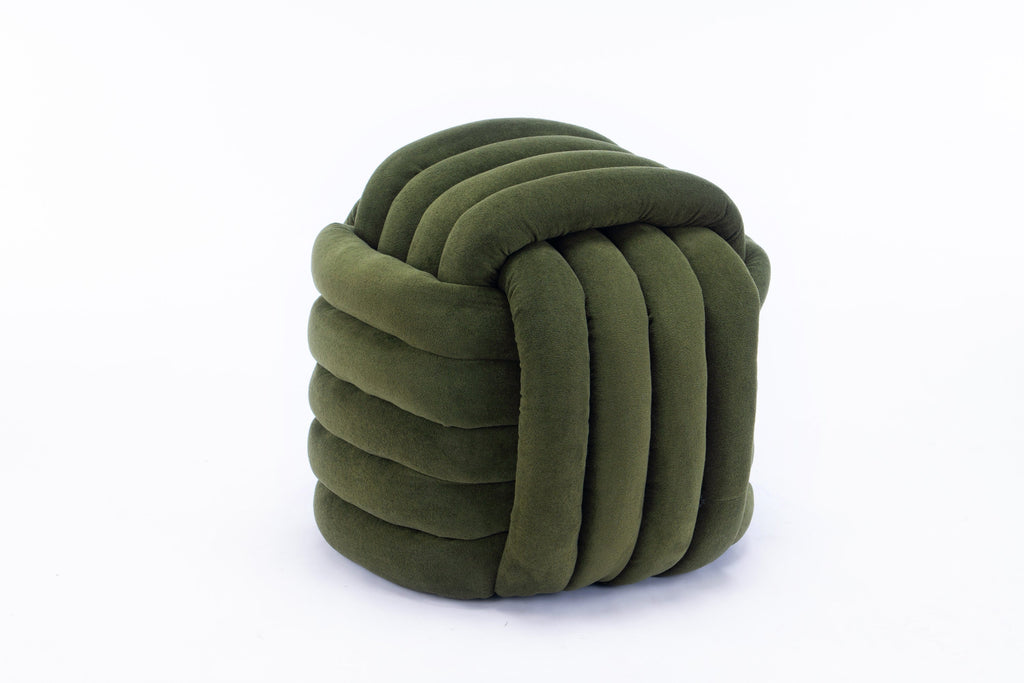 Chenille Knot Design Ottoman Makeup Stool Footstool, Green