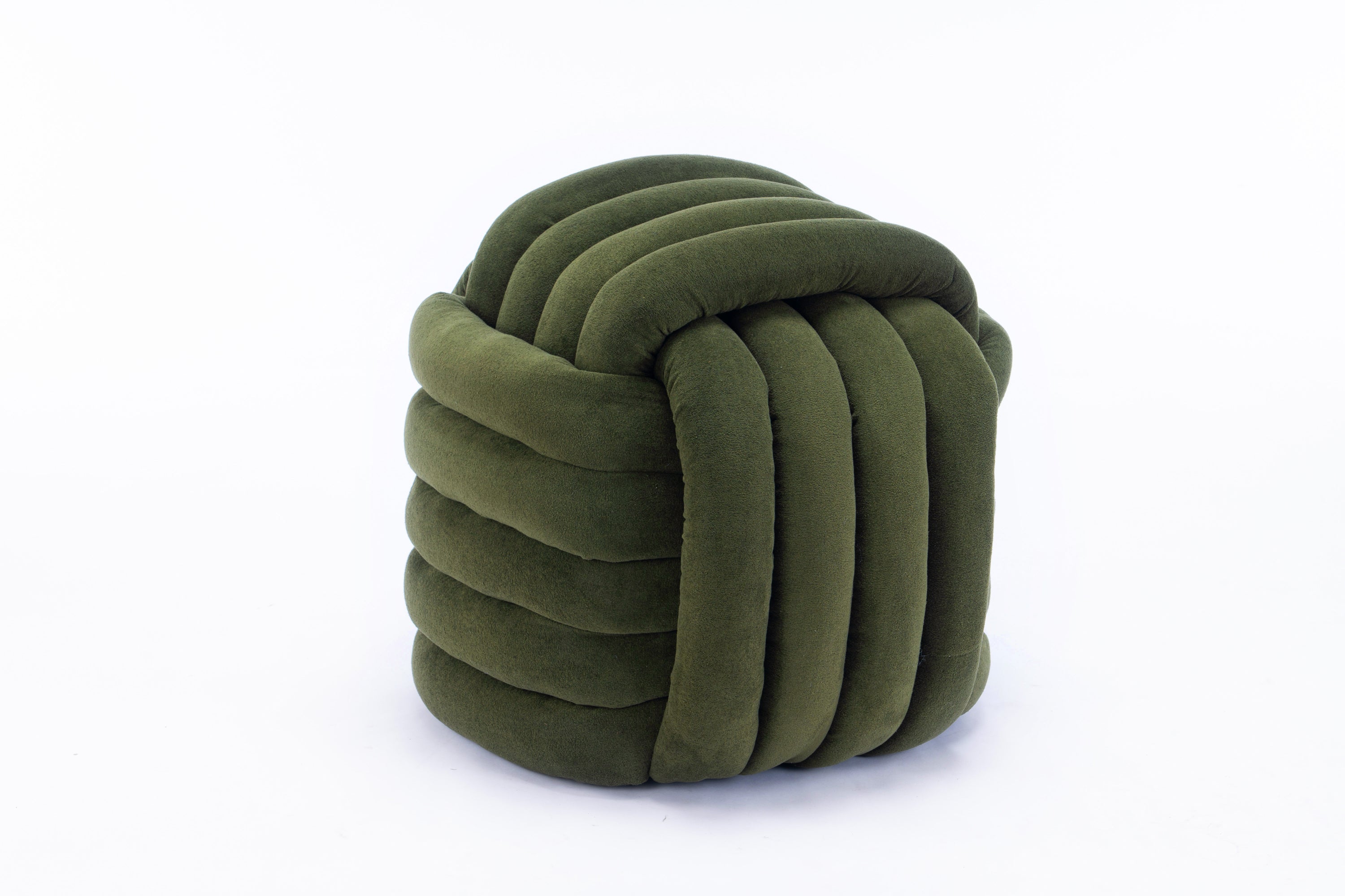 Chenille Knot Design Ottoman Makeup Stool Footstool, Green
