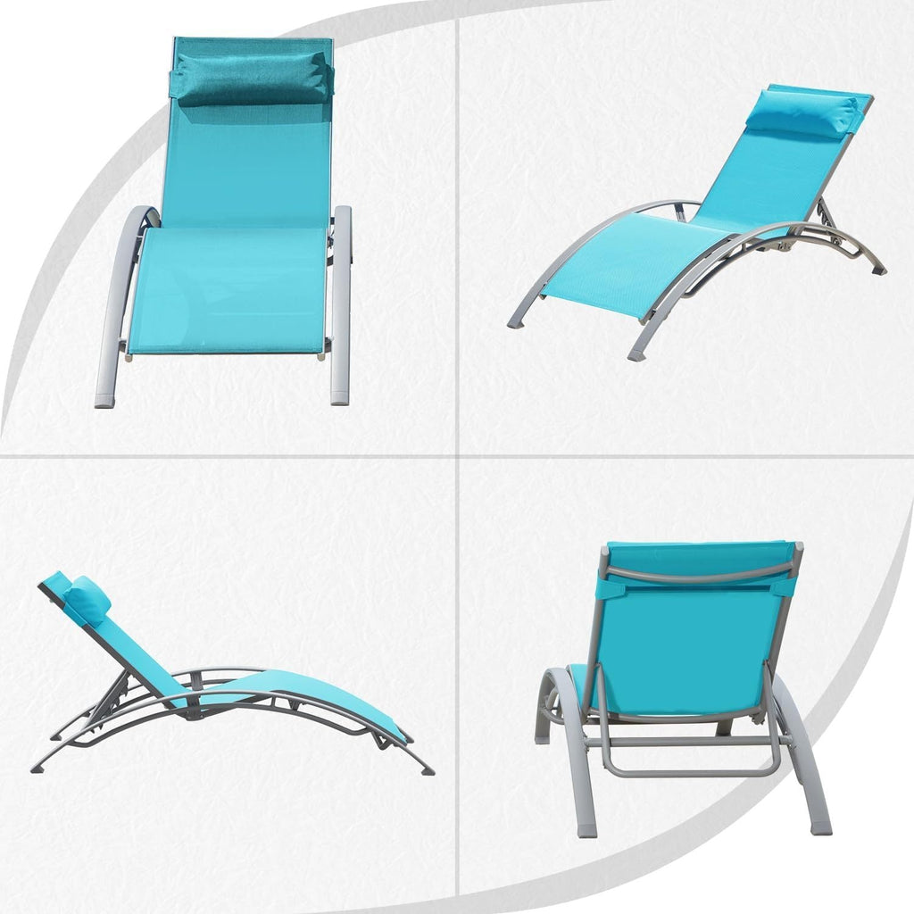 Outdoor Lounge Chair Aluminum Lake Blue Textilene 5 Position Set 2 350 LB