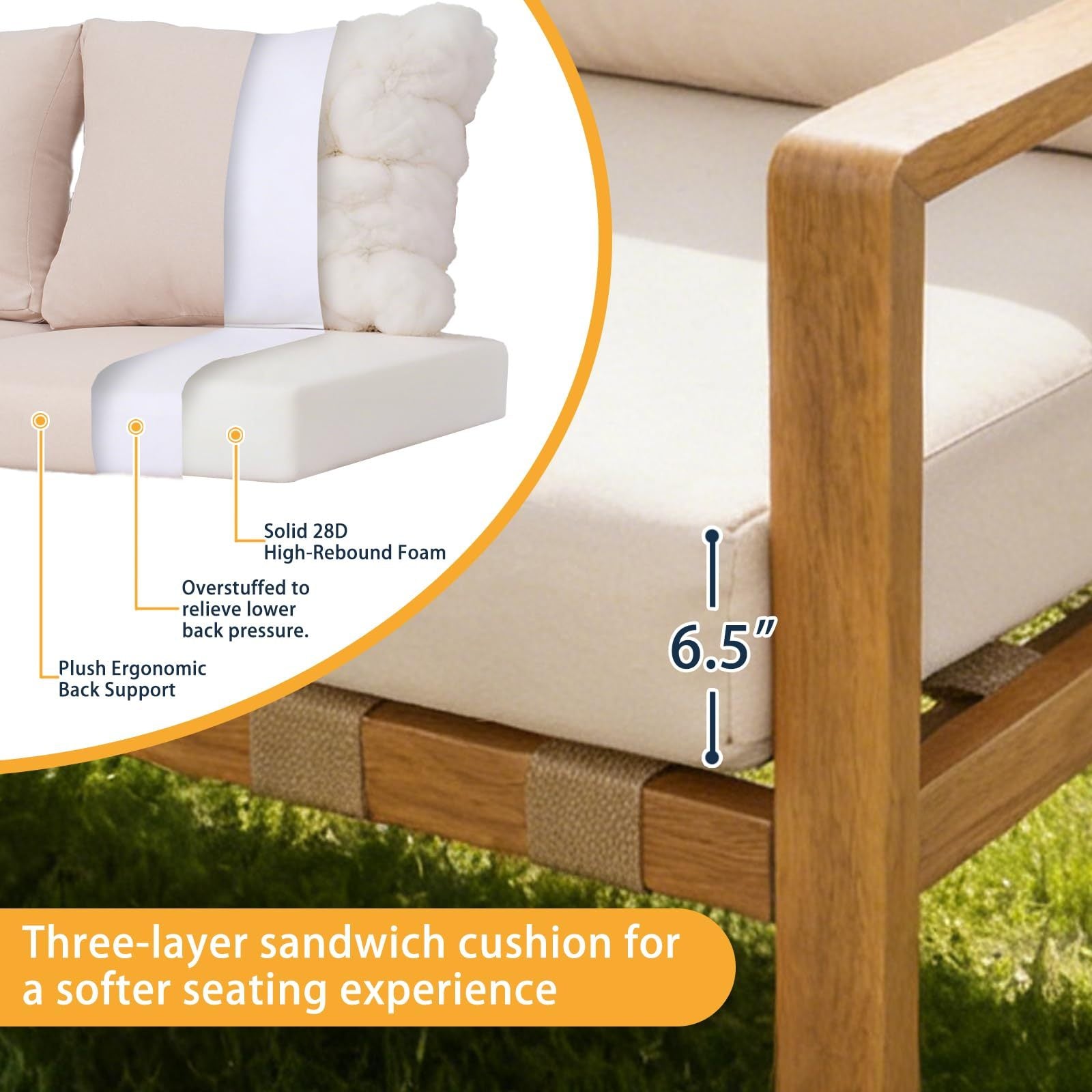 Outdoor Sectional Set Aluminum Woodgrain Yellow Gray L-Shape 4 Pc