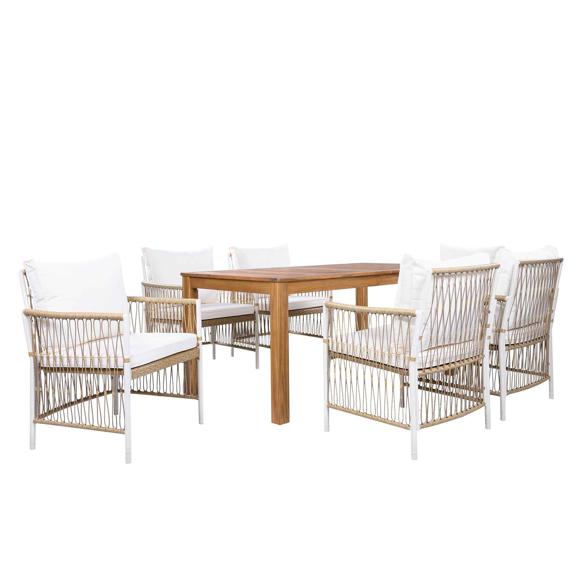 Outdoor Dining Set Acacia Wood PE Wicker Armchair 7 Piece Seats 6