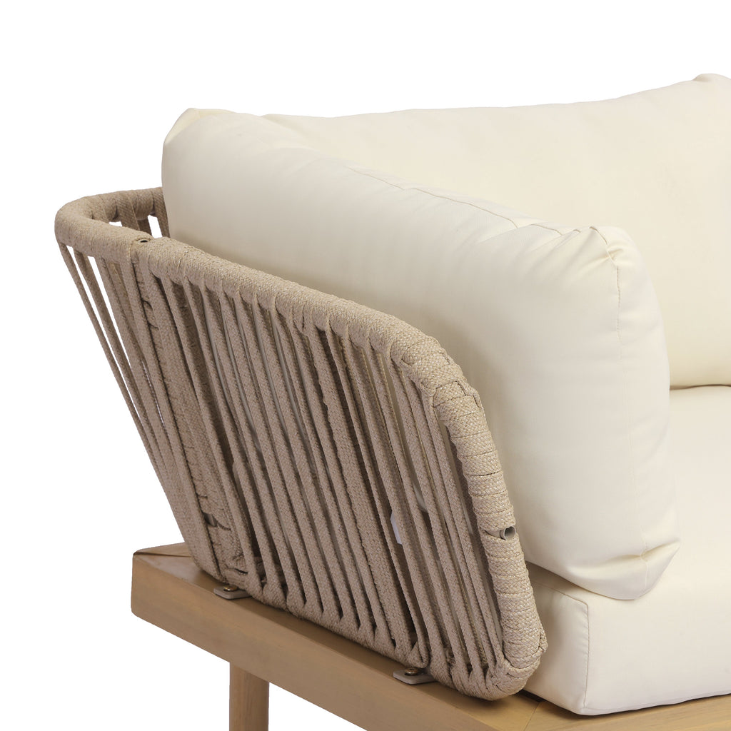 Outdoor Sectional Set Acacia Wood Rope Cream Beige Cushion 7 Piece Seats 6
