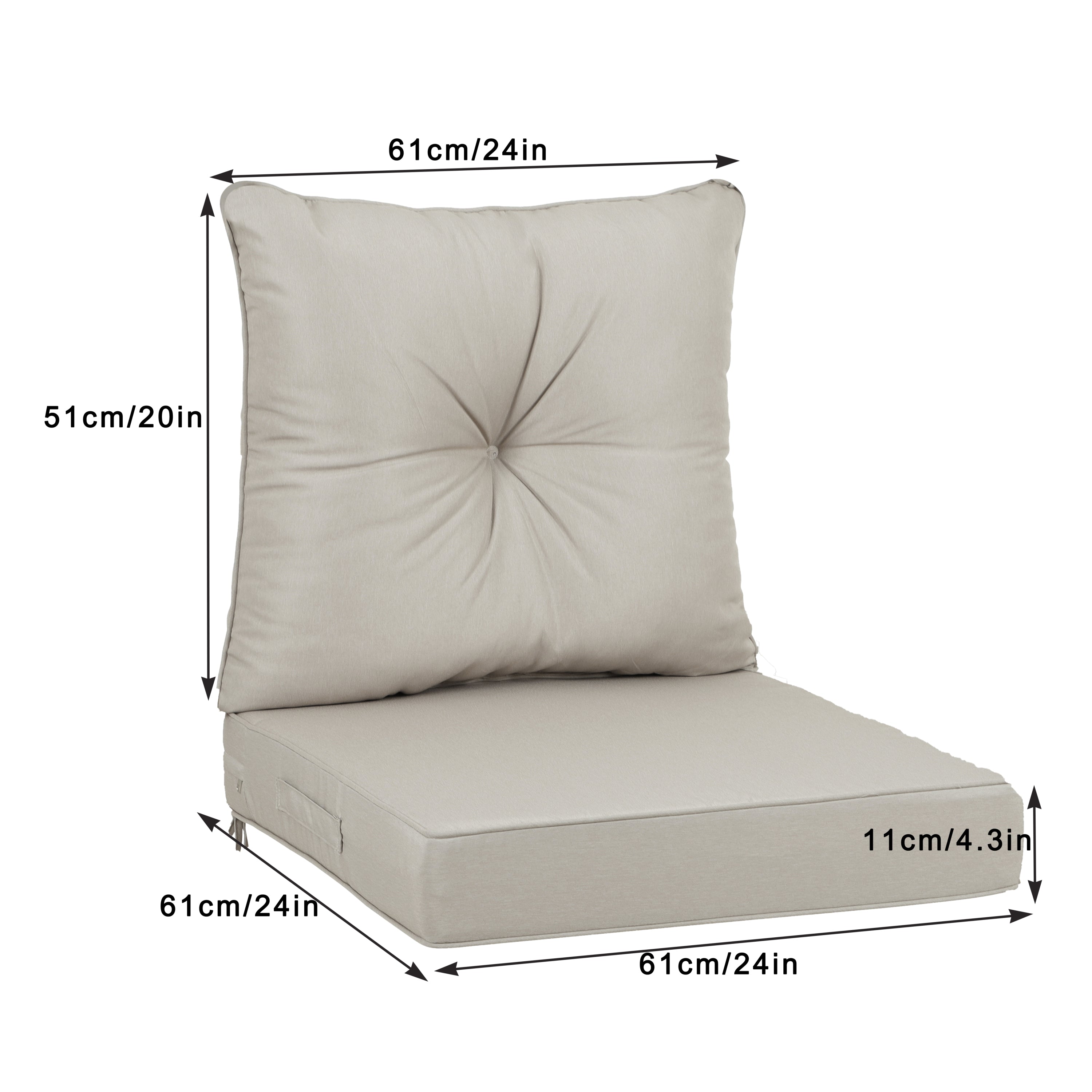 Outdoor Deep Seat Cushion Set Polyester Beige 24x24x4in Waterproof