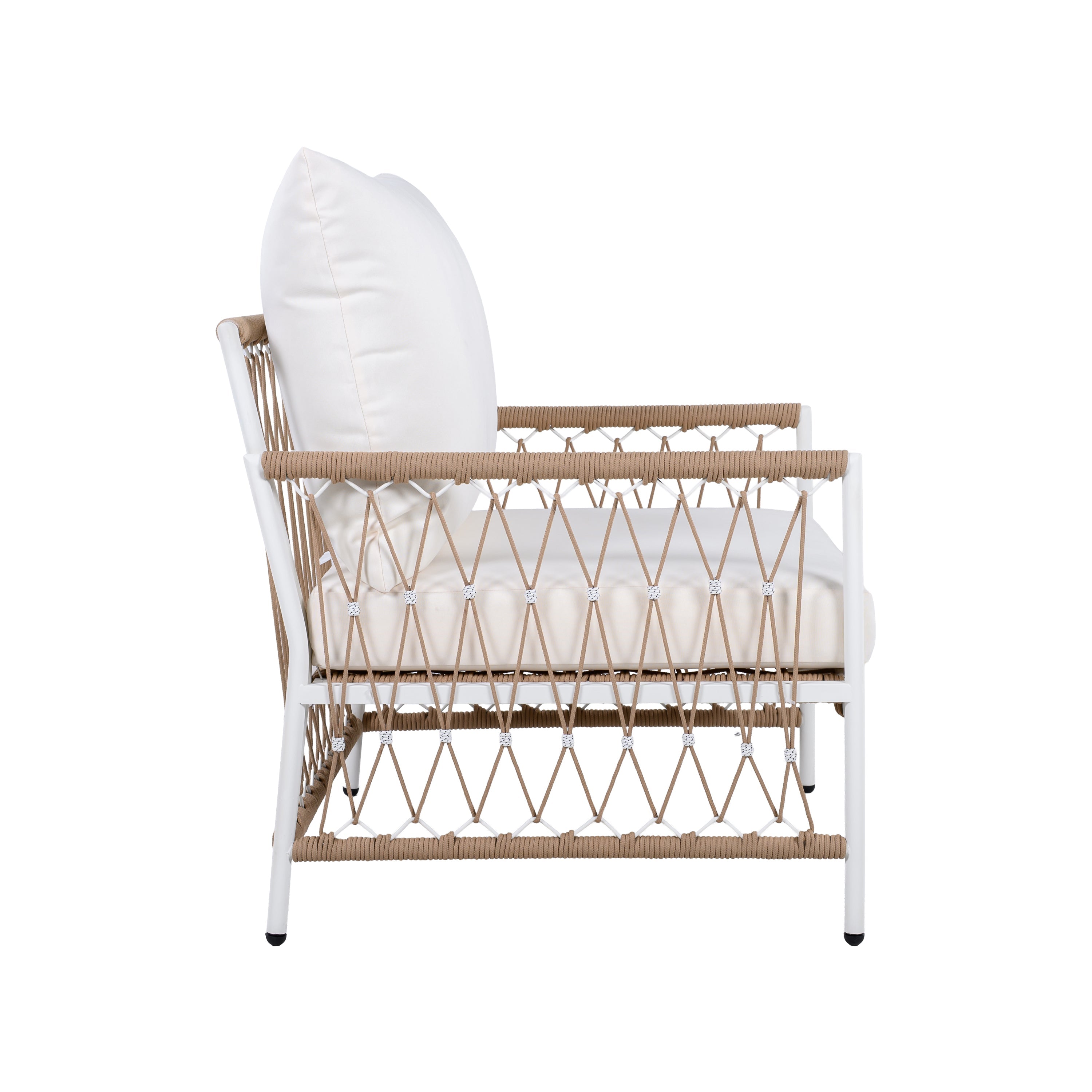 Outdoor Patio Set Bohemian Rope Steel Beige 3 Piece Glass Top Table
