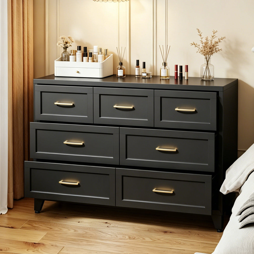 Dresser Low-Profile 7-Drawer Black Steel Smooth Glide 47.3x15.8x30.8 In