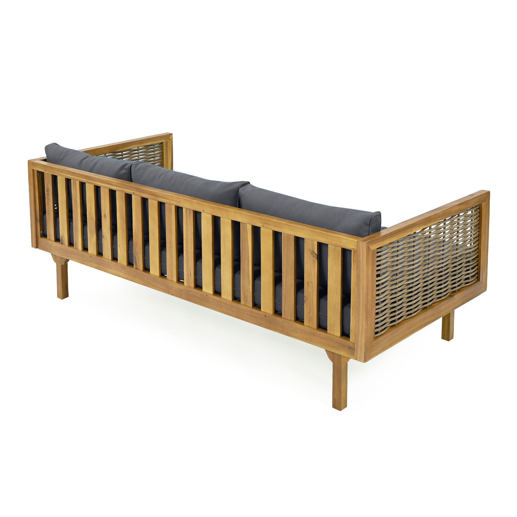Outdoor Patio Set Acacia Wood Wicker Teak Dark Gray Daybed 2 Piece 600 LB