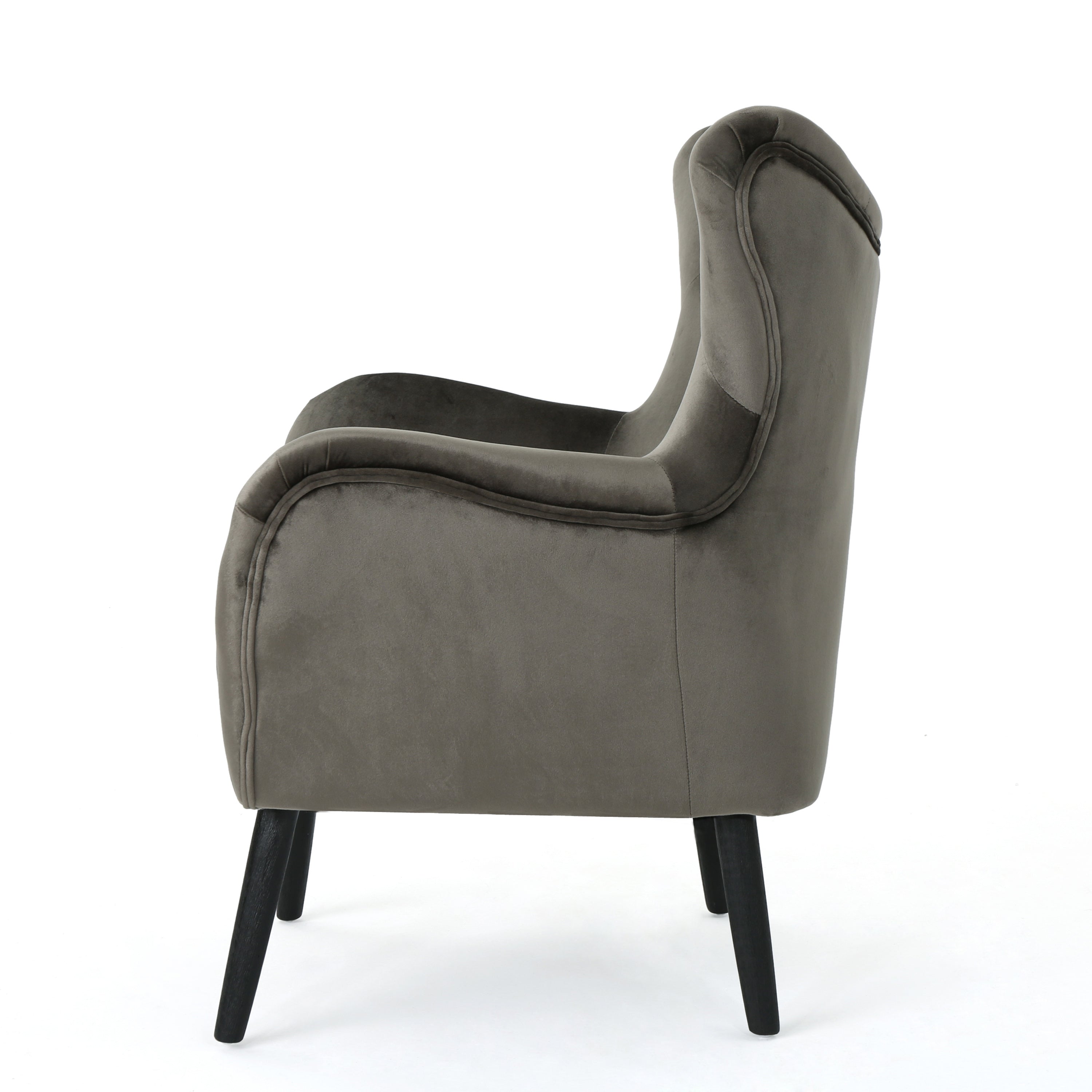 Accent Chair Mid-Century Wingback Velvet Tufted Gray Oak Frame 29x34x40 In