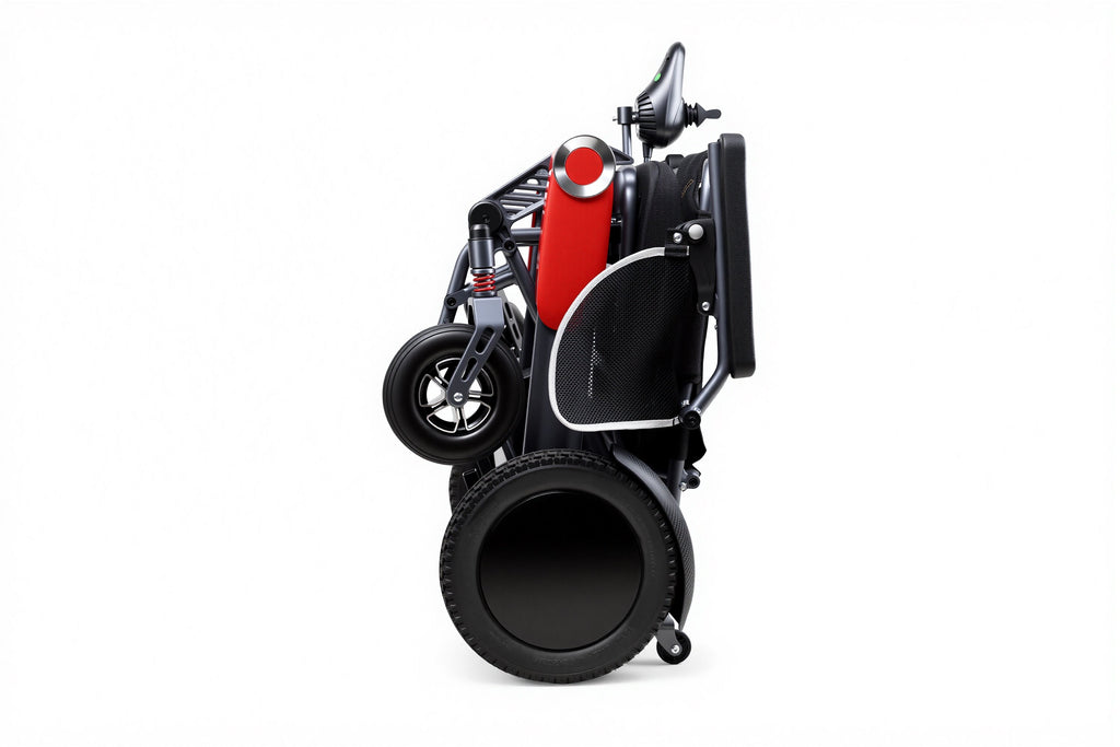 Wheelchair Electric Foldable Aluminum 300 LB 15 Mile Range Black Red