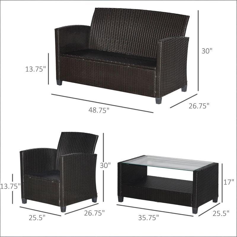Outdoor Sectional Set PE Wicker Steel Coffee Blue Cushion 4 Piece Seats 4