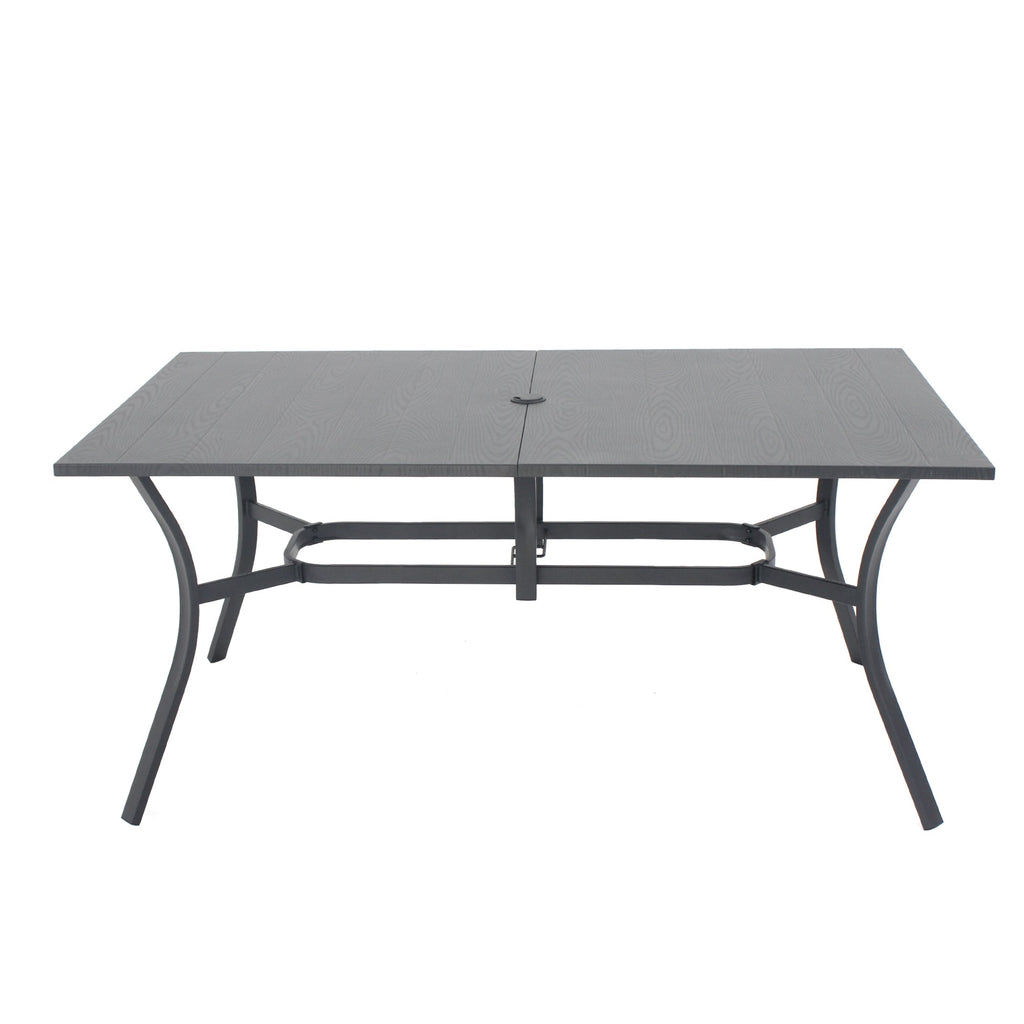 7-Piece Outdoor Patio Dining Set, 63' x 38' Rectangular Wood-Grain Metal Table