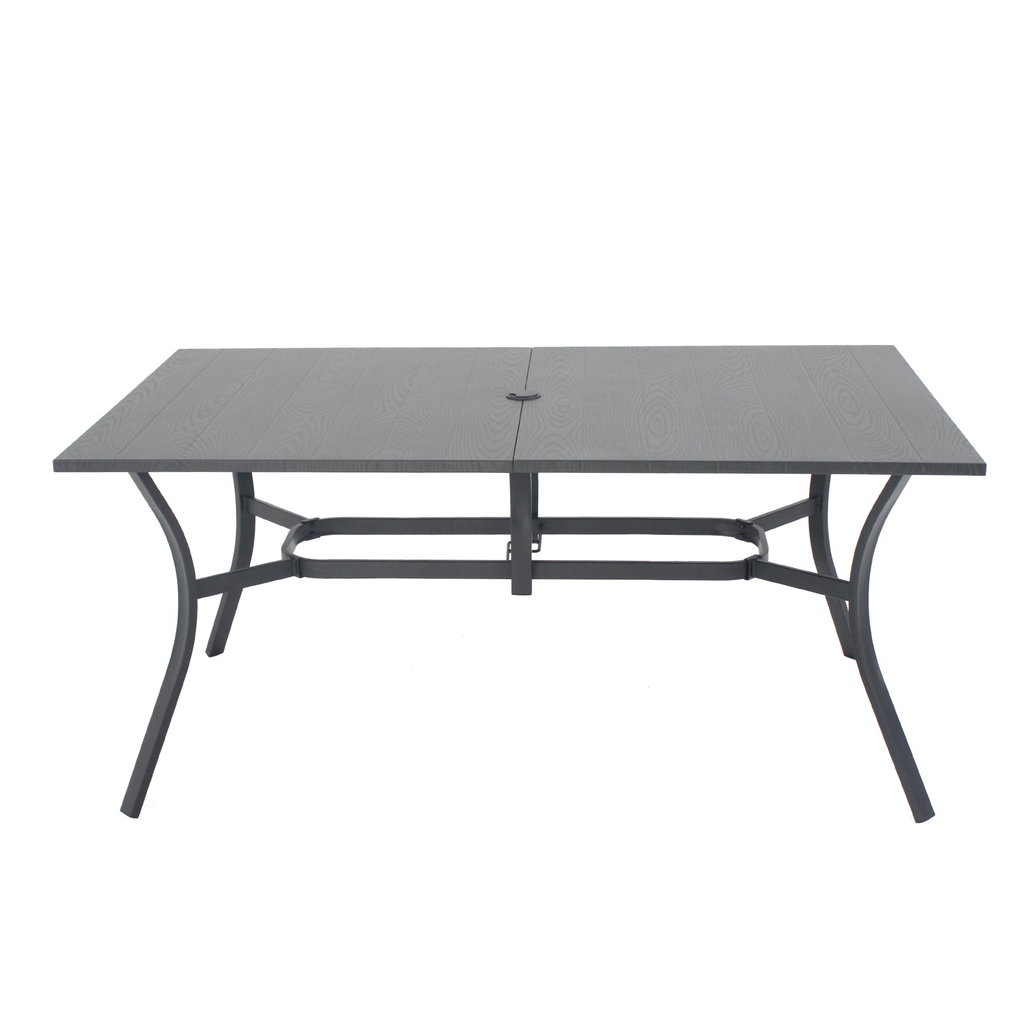 7-Piece Outdoor Patio Dining Set, 63' x 38' Rectangular Wood-Grain Metal Table