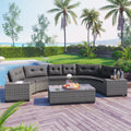 Outdoor Sectional Set PE Wicker Steel Gray Half Moon 8 Piece 250 LB