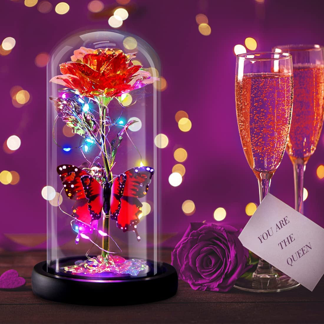 Galaxy Flowers Rose Gift, Enchanted Infinity Rose in Glass Dome, Valentines Rose Gifts for Valentine's Day, Mother's Day, Anniversary, Wedding