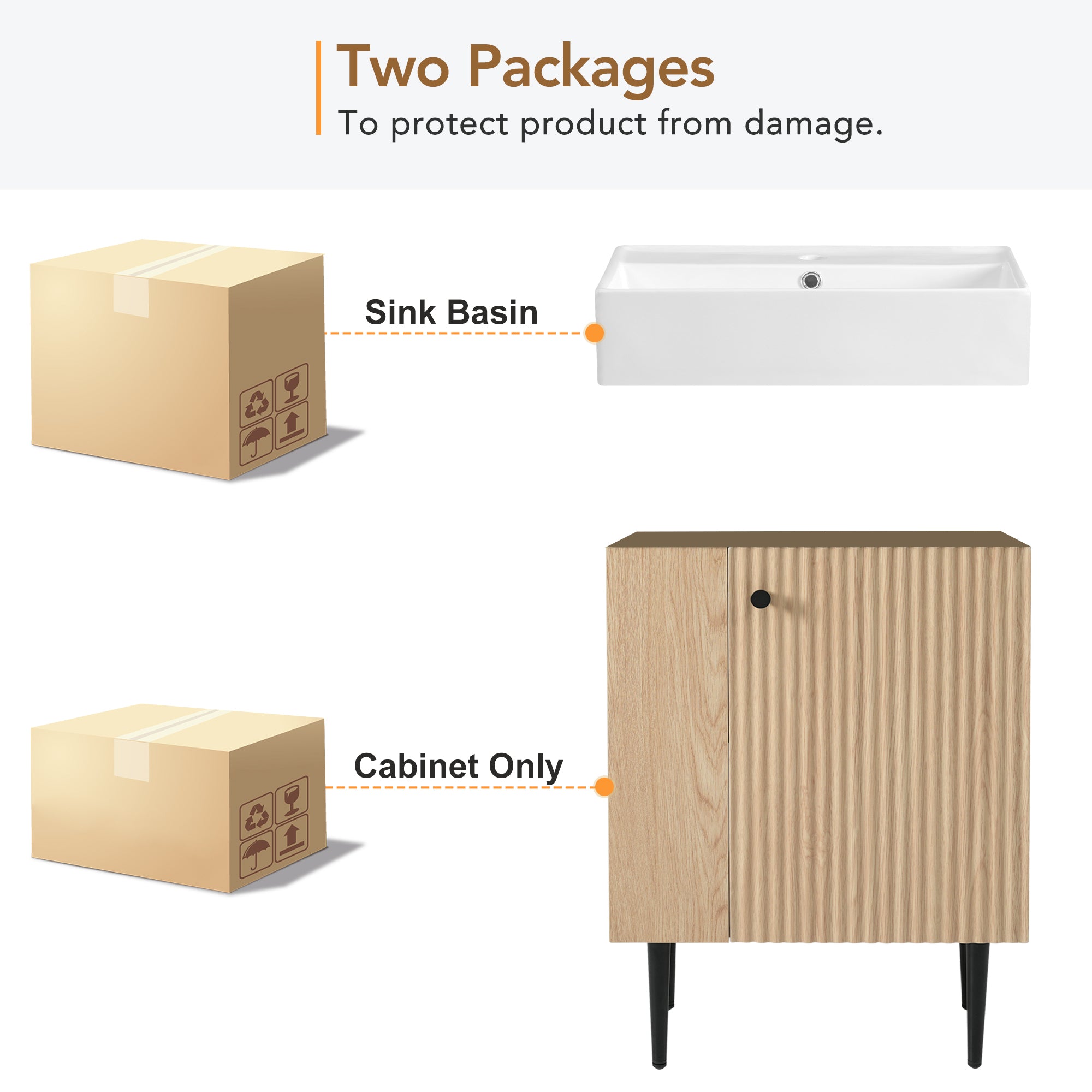 Modern Wood Bathroom Vanity with Ceramic Sink, Left Side Storage, 21.6' W x 1...