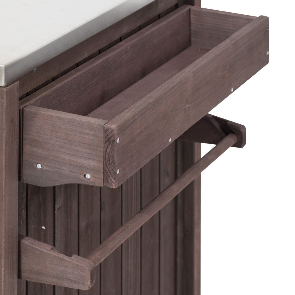 Outdoor Kitchen Island Grill Cart Fir Wood Stainless Steel 66.5