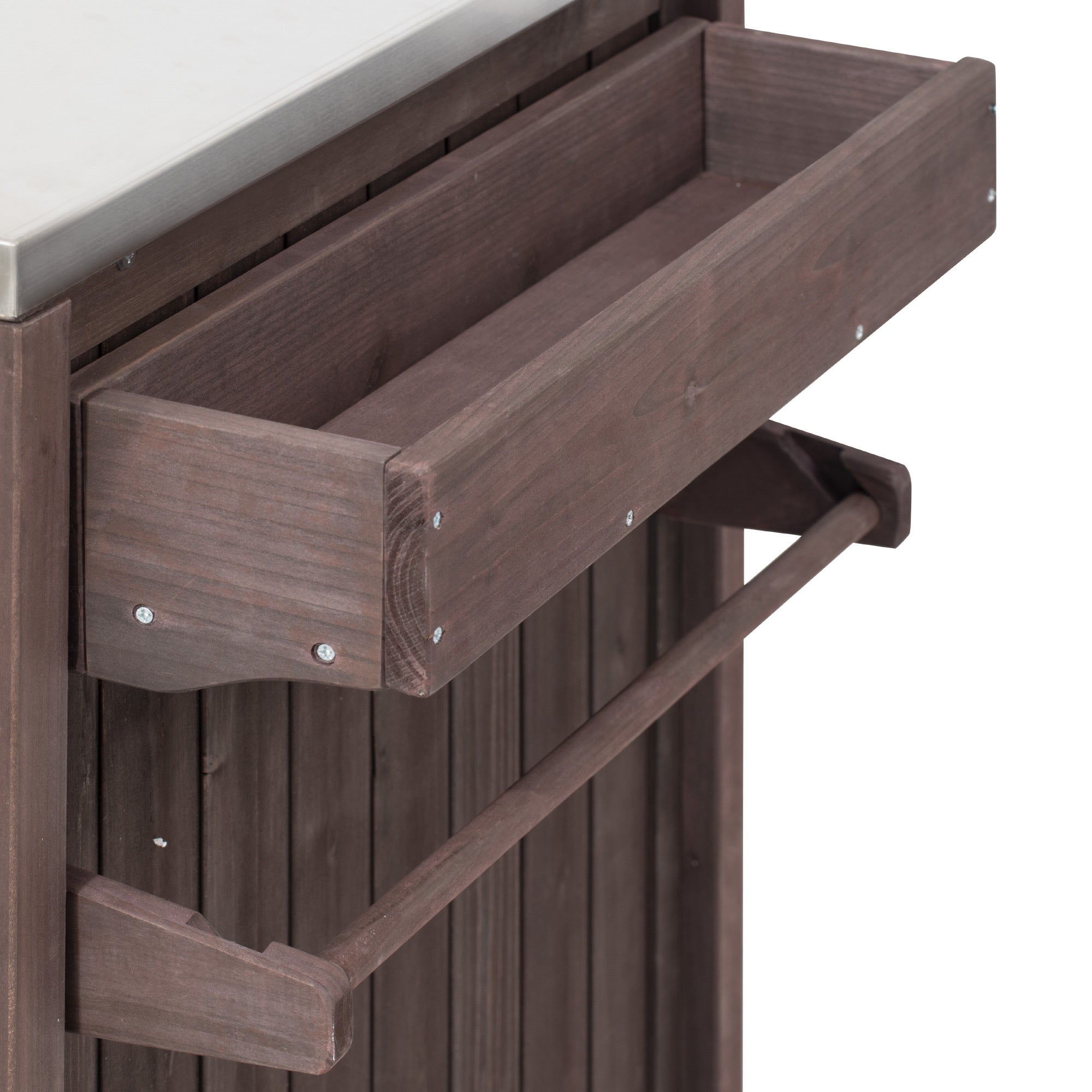 Outdoor Kitchen Island Grill Cart Fir Wood Stainless Steel 66.5