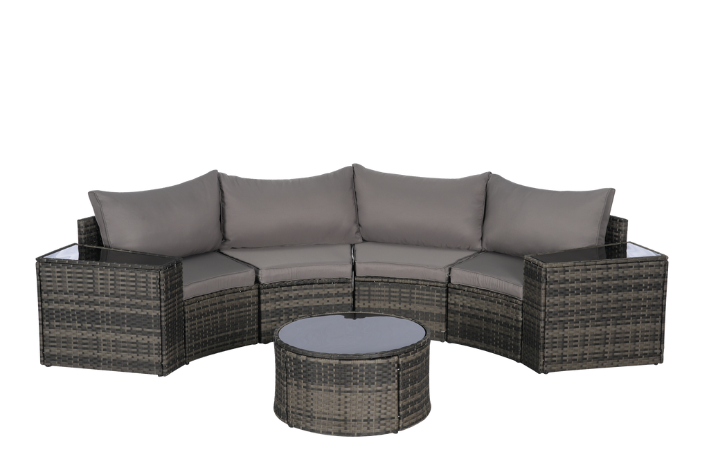 Outdoor Sectional Set PE Rattan Steel Light Gray Half Moon 7 Piece 380 LB